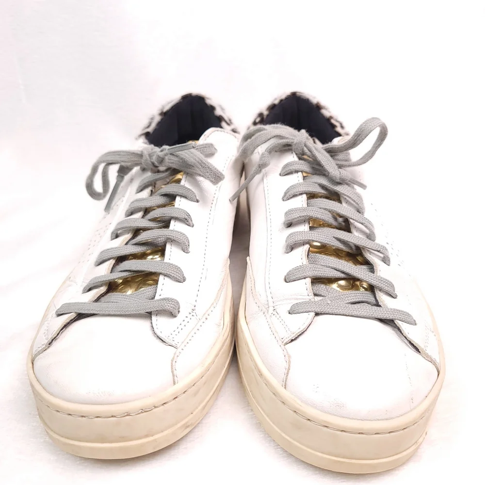 P448 Women's John Pearl Bubble Cow Print Calf Hair Sneakers In White Women's 38